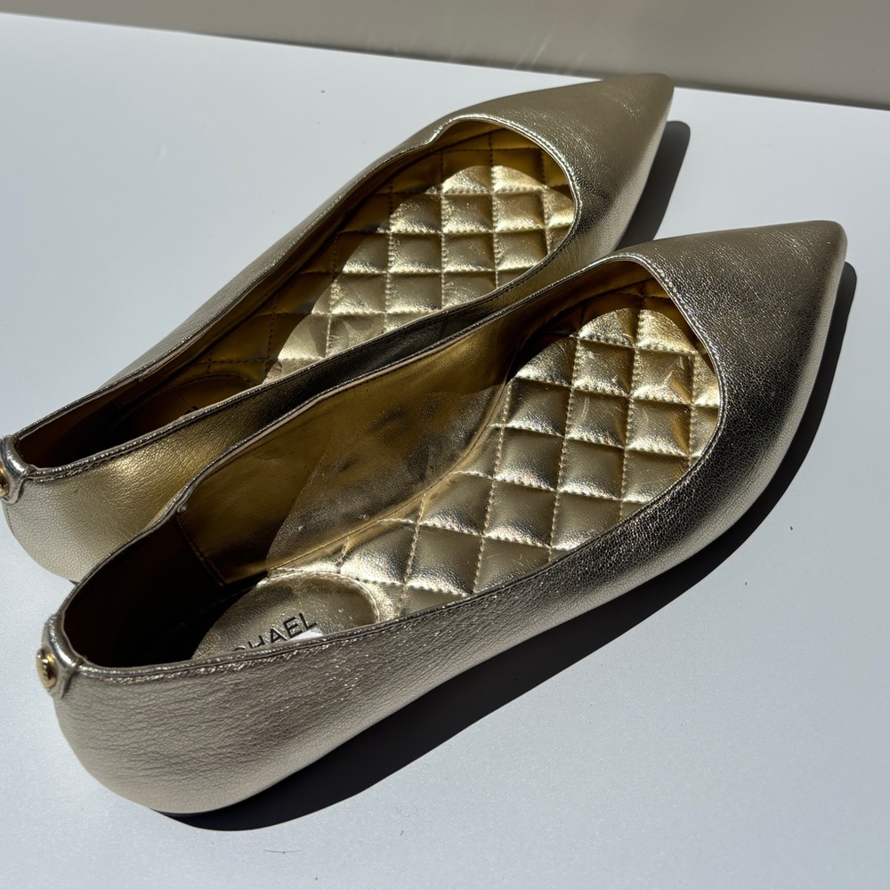 Michael Kors Metallic Gold Flats 9.5 leather ballet shoes - Picture 5 of 9